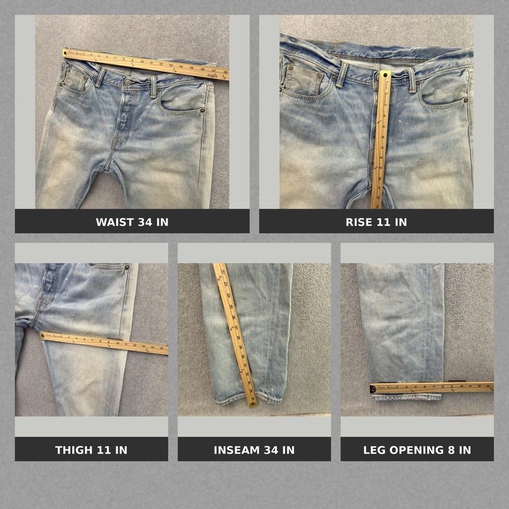 Levis 501 Selvedge Denim Jeans Men 34x34 Light Wash Button Fly Distressed Modern - Picture 16 of 16